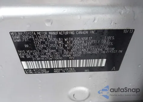 2013 Toyota Rav4 Xle из США, поврежденный, VIN 2T3RFREV7DW110690